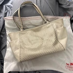 COACH PARK LEATHER TOTE BAG F31285 WHITE GOLD EUC